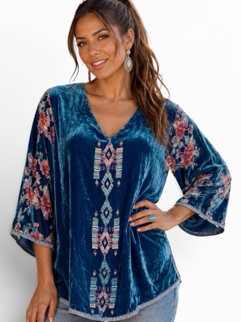Johnny Was Fabiana Aztec silk velvet Burnout tunic NWT